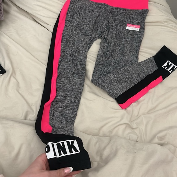 Pink & gray Pink Victoria Secret athletic leggings w/ matching top. Extra Small - Picture 3 of 3
